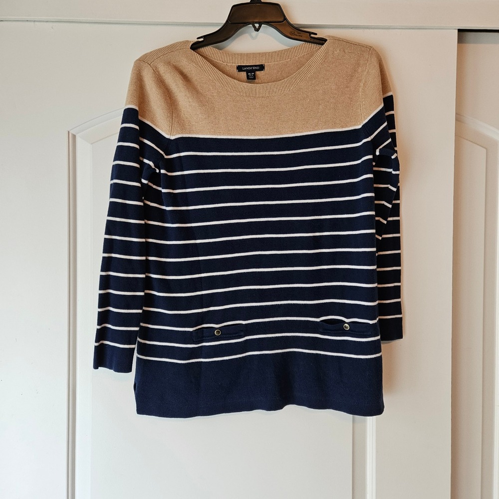 Lands'‎ End Women's Striped Sweater Tunic Navy Blue Womens Medium 10-12 Twee